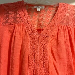Vibrant Coral Lace Blouse